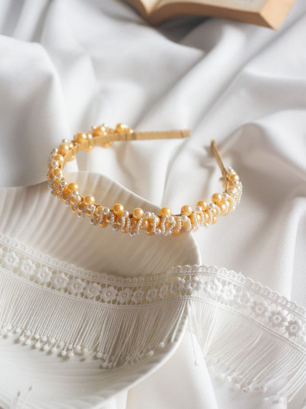 Amber Gems Pearl Hairband for Girls & Kids - Gold & White Harmony - Choko