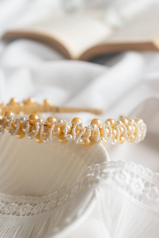 Amber Gems Pearl Hairband for Girls & Kids - Gold & White Harmony - Choko