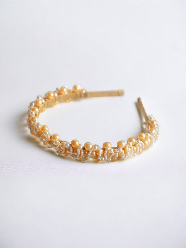 Amber Gems Pearl Hairband for Girls & Kids - Gold & White Harmony - Choko