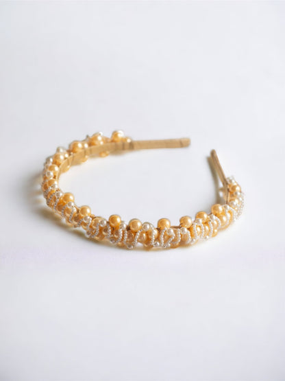Amber Gems Pearl Hairband for Girls & Kids - Gold & White Harmony - Choko