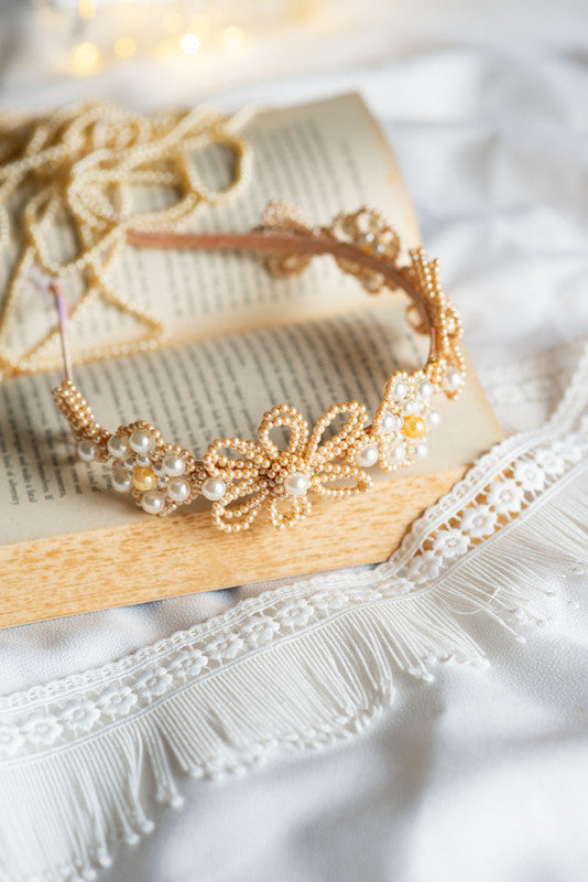 Ornamental Flora Pearl Hairband for Girls & Kids – Dual-Colored Elegance - Choko