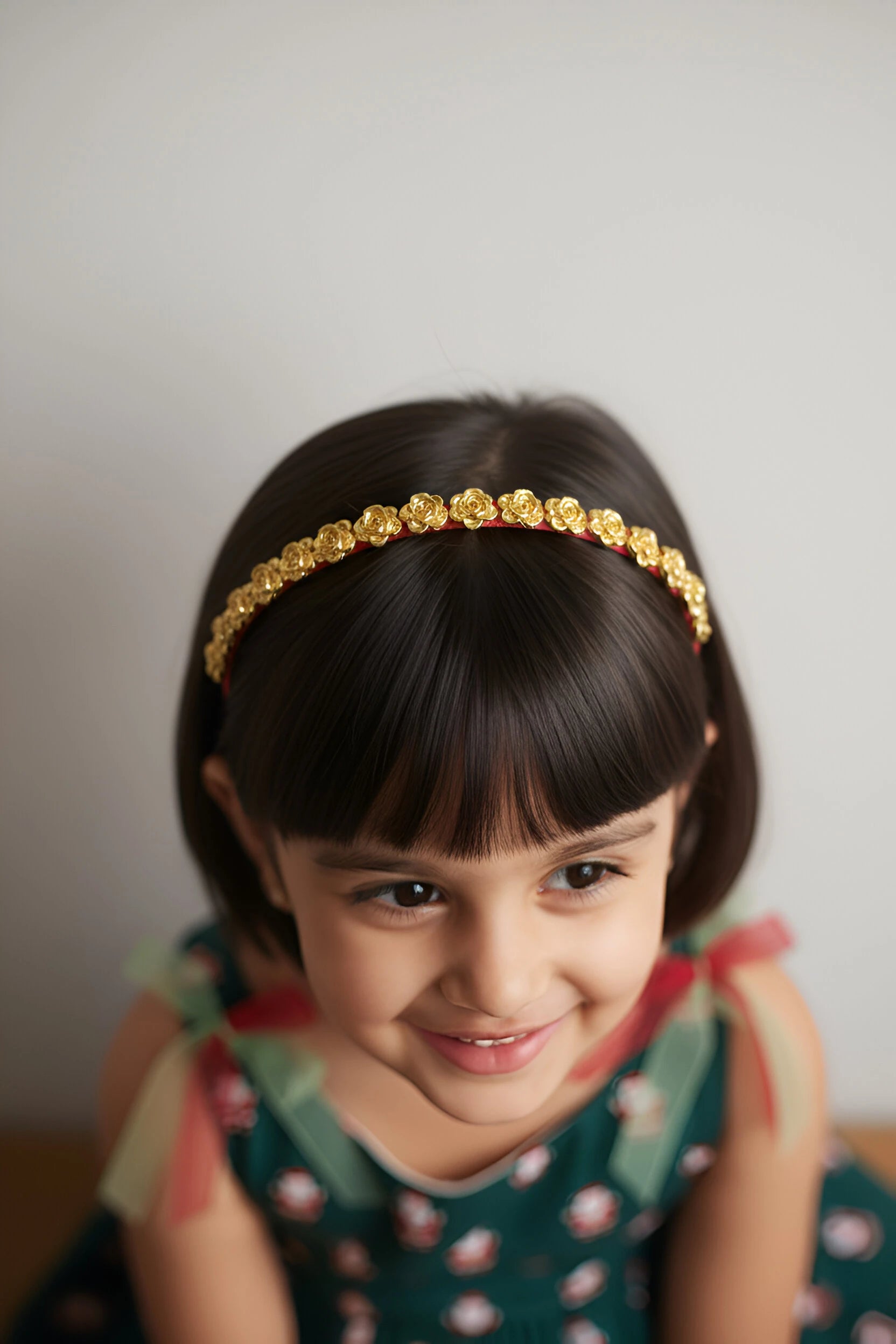 The Bronwen Designer Flower Hairband – Gold Roses on Red | Party Hairband for Girls - Choko