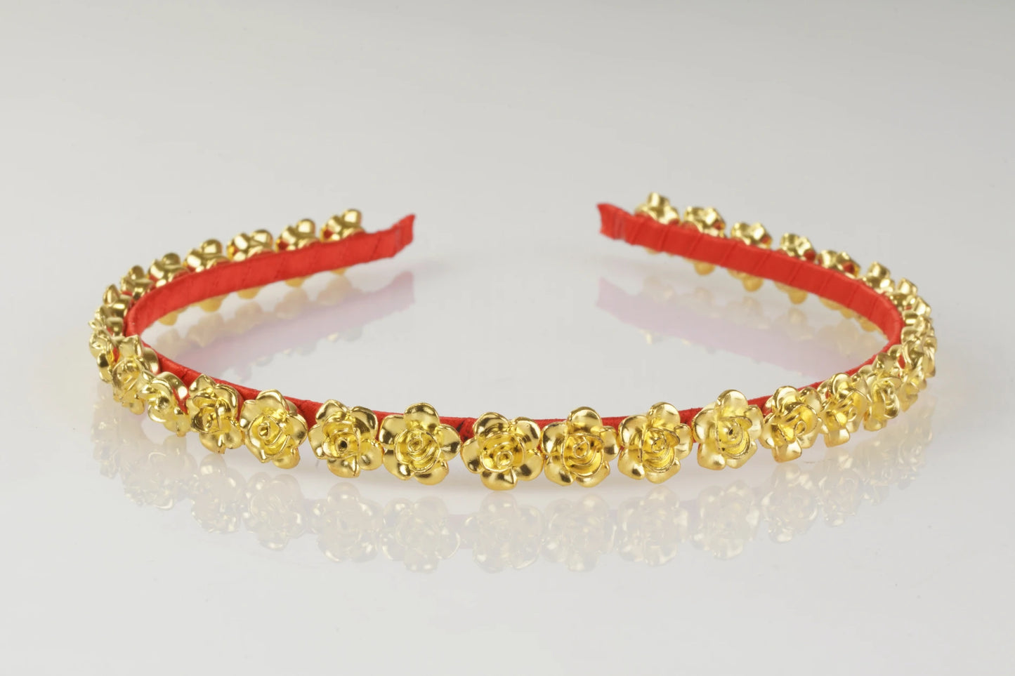 The Bronwen Designer Flower Hairband – Gold Roses on Red | Party Hairband for Girls - Choko