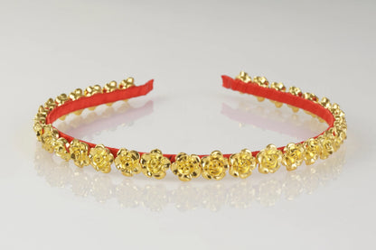 The Bronwen Designer Flower Hairband – Gold Roses on Red | Party Hairband for Girls - Choko