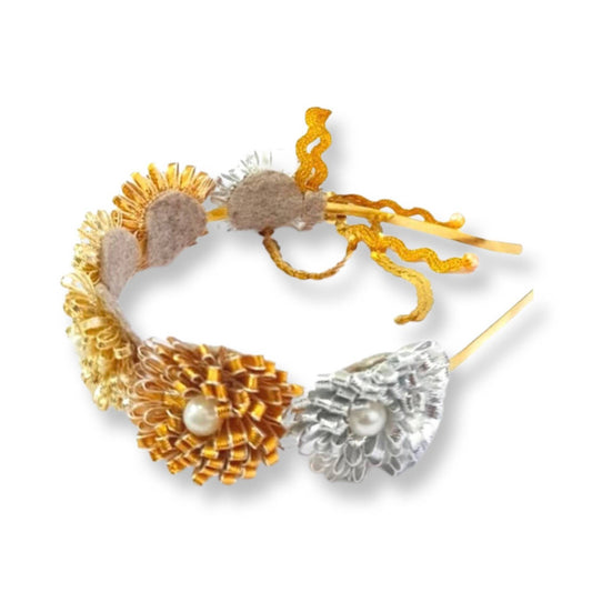 Gota Floral Hair Band - Gold & Silver