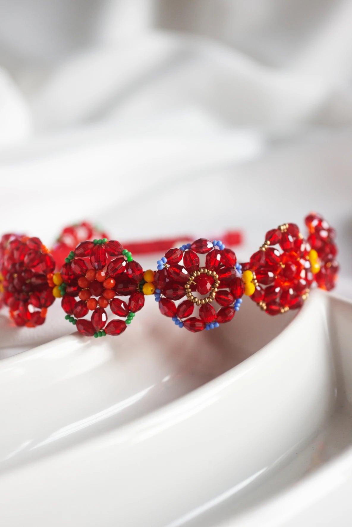 Red Bead & Pearl Hairband for Girls & Kids - Floral Accents by Choko - Choko