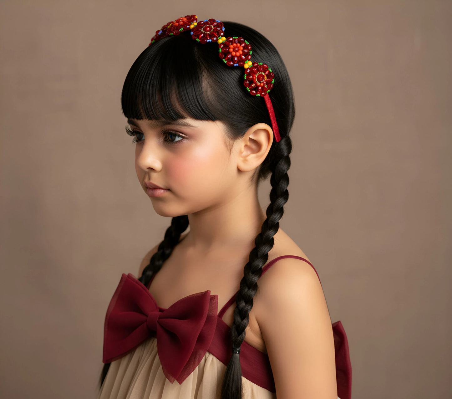 Red Bead & Pearl Hairband for Girls & Kids - Floral Accents by Choko - Choko