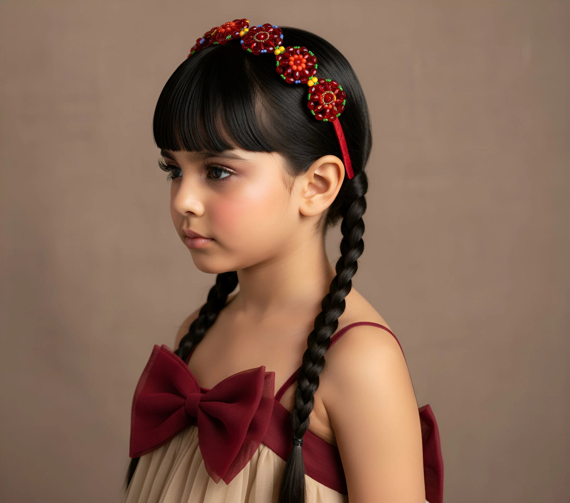 Red Bead & Pearl Hairband for Girls & Kids - Floral Accents by Choko - Choko