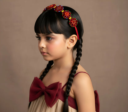 Red Bead & Pearl Hairband for Girls & Kids - Floral Accents by Choko - Choko