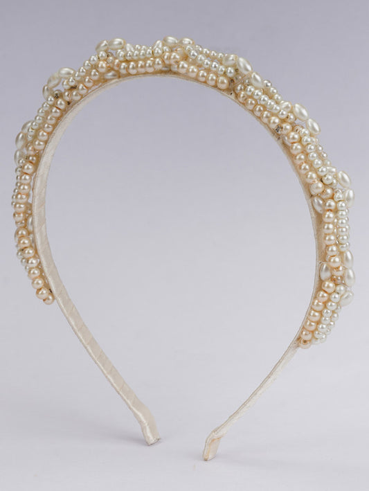 Choko Women's Headband - Ivory Fabric with Elegant Pearl Embellishments