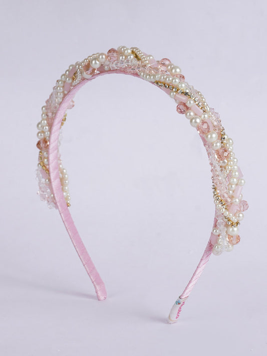 Choko Girls' Headband - Pink Lace with Beads & Crystals