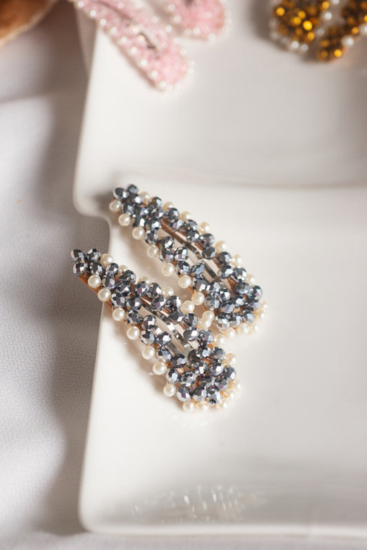 Elegant Silver Beads & Pearl Hair Clips for Girls & Kids - 2-Piece Set - Choko
