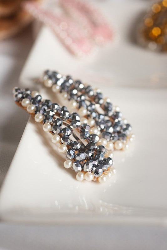 Elegant Silver Beads & Pearl Hair Clips for Girls & Kids - 2-Piece Set - Choko