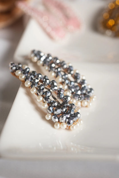 Elegant Silver Beads & Pearl Hair Clips for Girls & Kids - 2-Piece Set - Choko