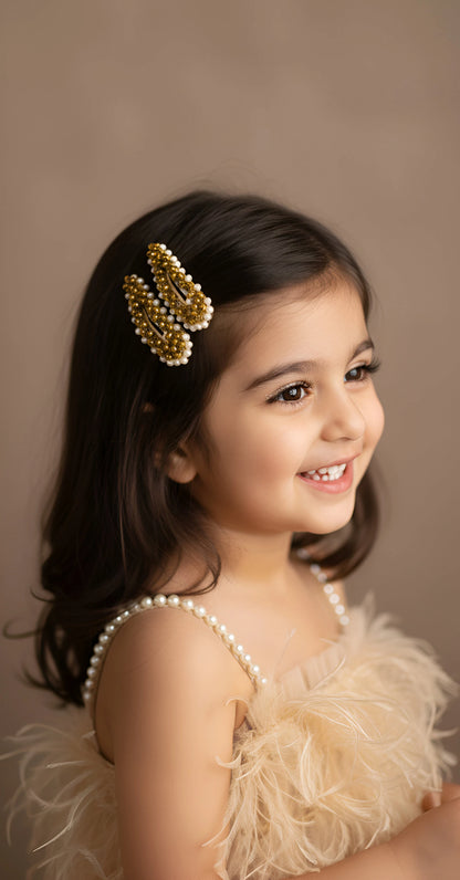 Choko Pair of Gold Gravel Gem Hair Clips for Girls - Choko