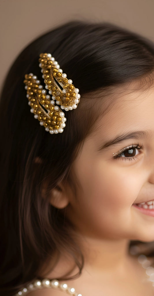 Choko Pair of Gold Gravel Gem Hair Clips for Girls - Choko