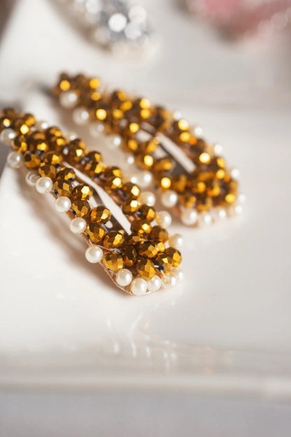 Choko Pair of Gold Gravel Gem Hair Clips for Girls - Choko
