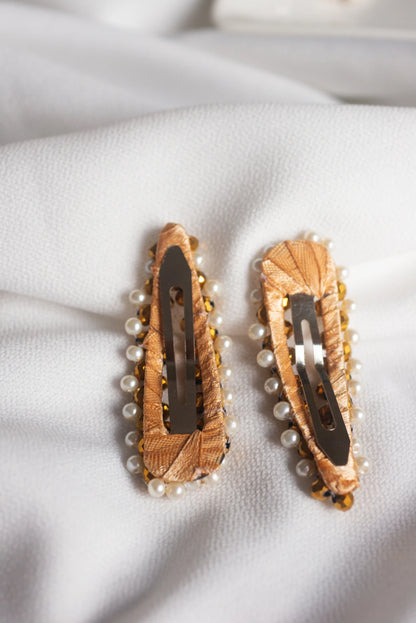 Choko Pair of Gold Gravel Gem Hair Clips for Girls - Choko