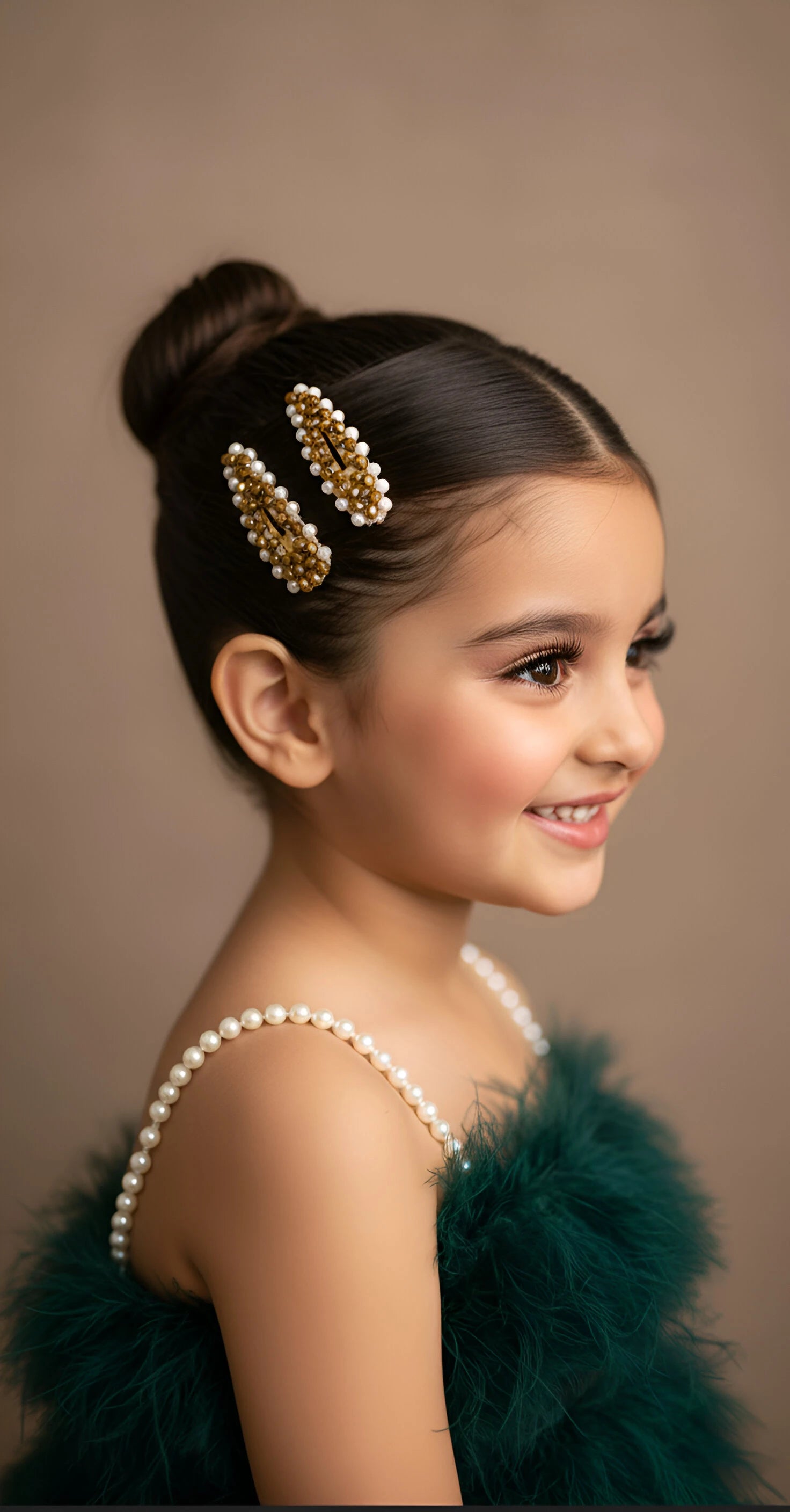 Choko Pair of Gold Gravel Gem Hair Clips for Girls - Choko