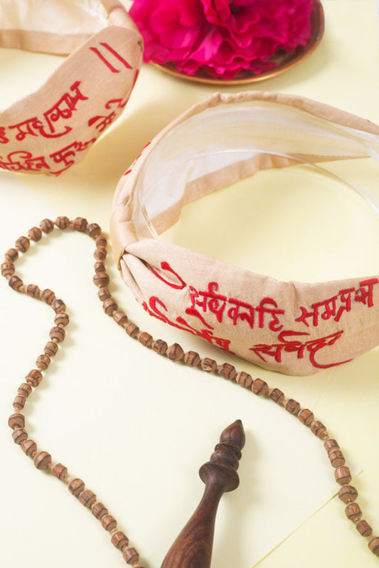 Embossed Hymns Hairband for Girls & Kids – Sanskrit-Inspired Beige - Choko