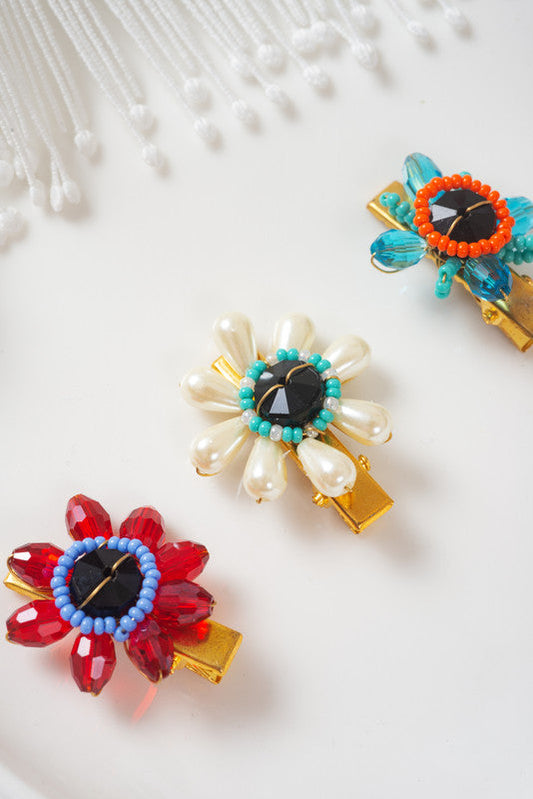 Colourful Happy Floret Hair Clip (Set of 4) for Girls & Kids - Vibrant Bloom Choko