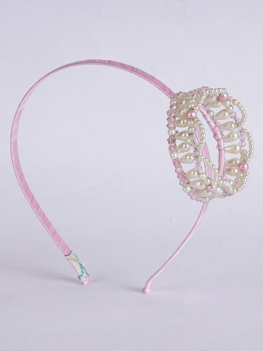 Monarch's Pink Bead Crown Hairband for Girls & Kids - Royal Pastel Flair - Choko