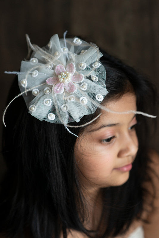 Net Lace Flower Hair Clip for Girls & Kids – White Choko