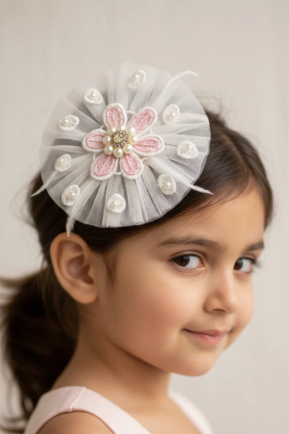 Net Lace Flower Hair Clip for Girls & Kids - White - Choko