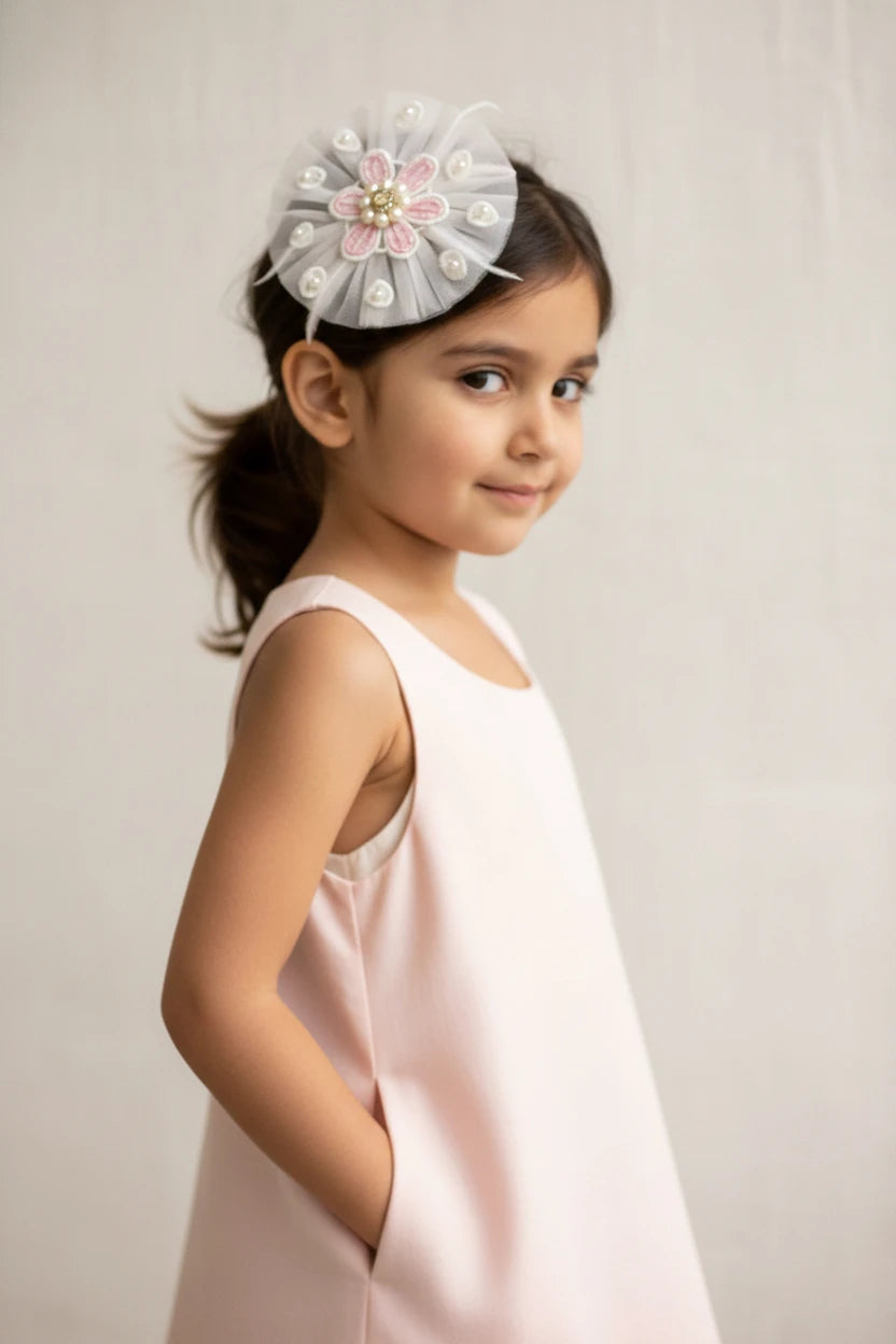 Net Lace Flower Hair Clip for Girls & Kids - White - Choko