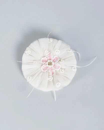Net Lace Flower Hair Clip for Girls & Kids - White - Choko