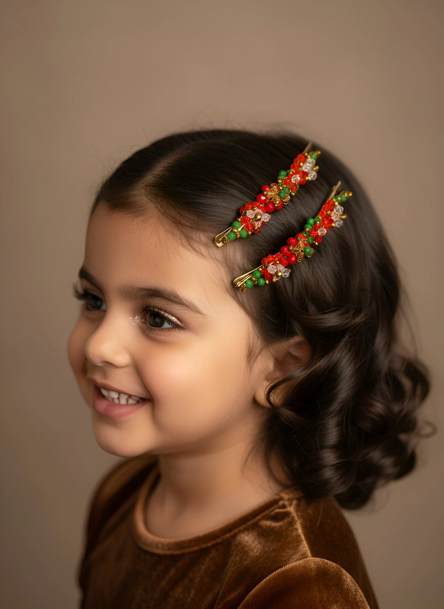 Verdurous-Scarlet Beaded Hair Clips (Set of 2) for Girls & Kids - Choko