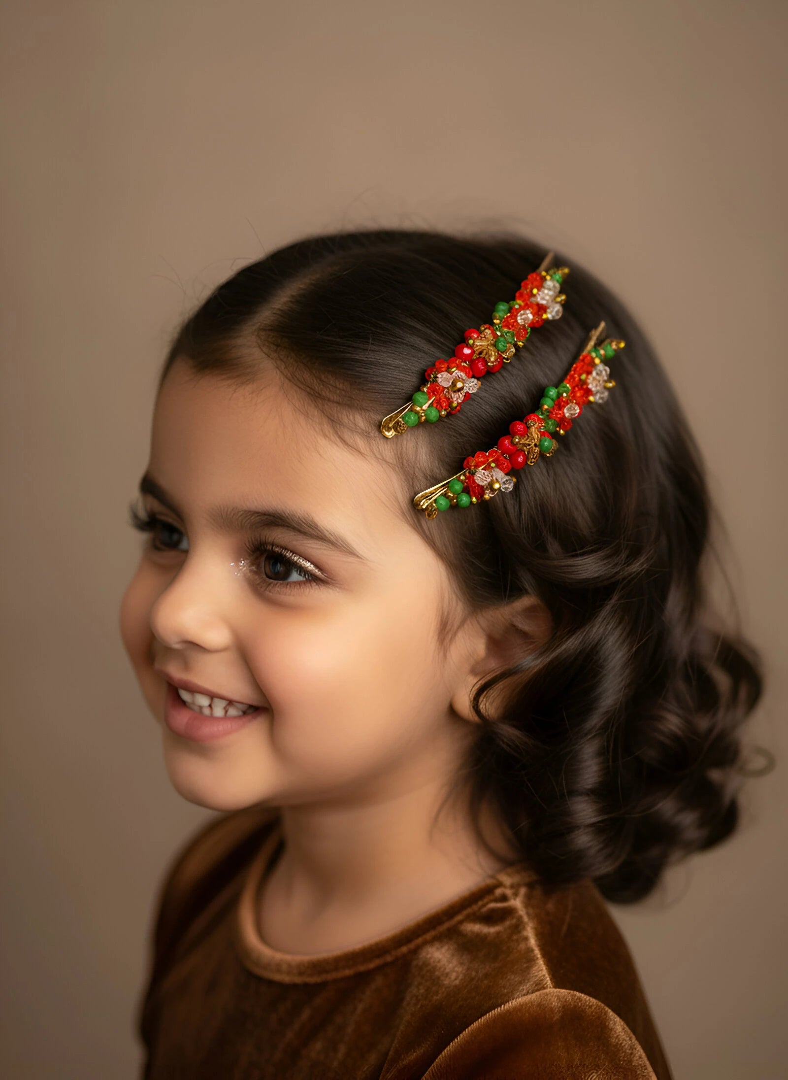 Verdurous-Scarlet Beaded Hair Clips (Set of 2) for Girls & Kids - Choko