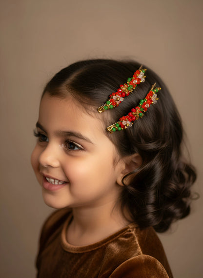 Verdurous-Scarlet Beaded Hair Clips (Set of 2) for Girls & Kids - Choko