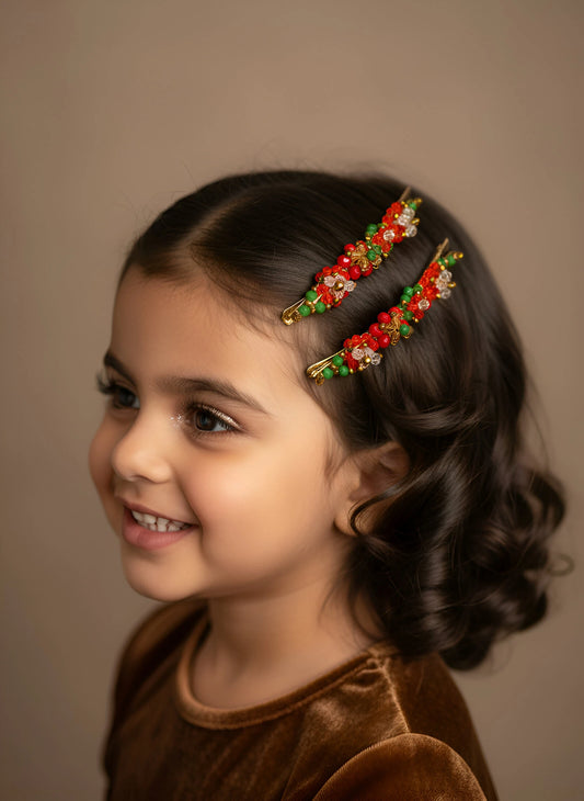 Verdurous-Scarlet Beaded Hair Clips (Set of 2) for Girls & Kids - Choko