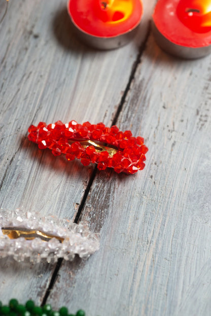 Tri-Color Glitter Beaded Clips (Set of 3) for Girls & Kids - Christmas Palette - Choko