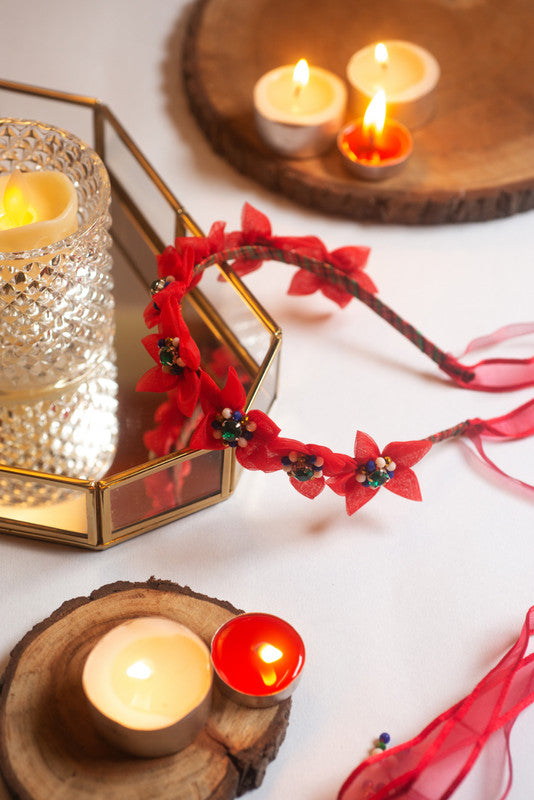Blooms of Winter Hairband – Scarlet & Floral Tulle Design