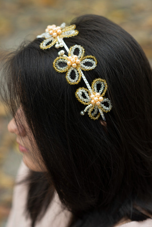 Lucid Butterfly Pearls Headband for Girls & Kids - Ochre & Cantaloupe Crystals
