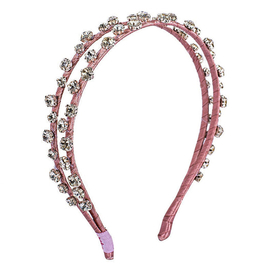 Elegant Stone Work Double Hairband for Girls & Kids - Pink Choko