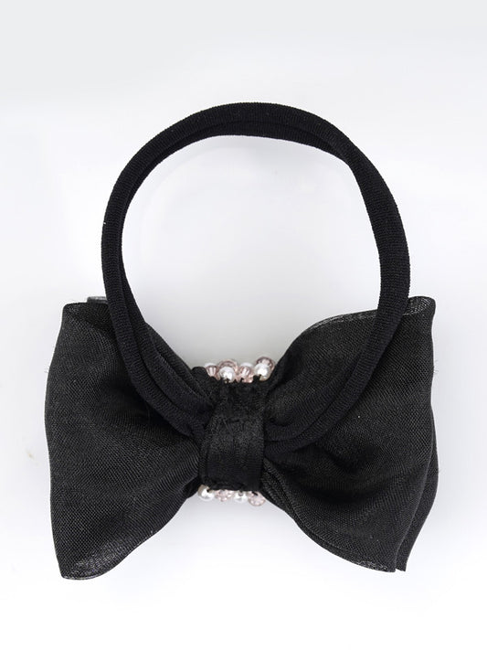 Black Triple Layered Bow Hair Tie for Babies – Crystal Beads & Pearls