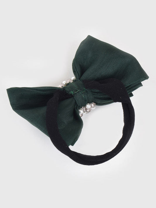 Adjustable Bow Hair Band with Pearls & Silver Crystals for Girls & Kids – Green Choko