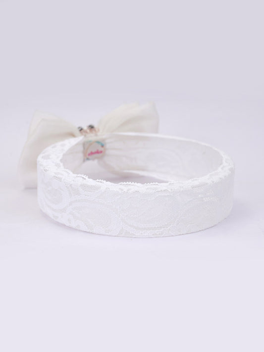 Triple Layered Bow Headband for Babies & Girls – Off White, Crystals & Pearls
