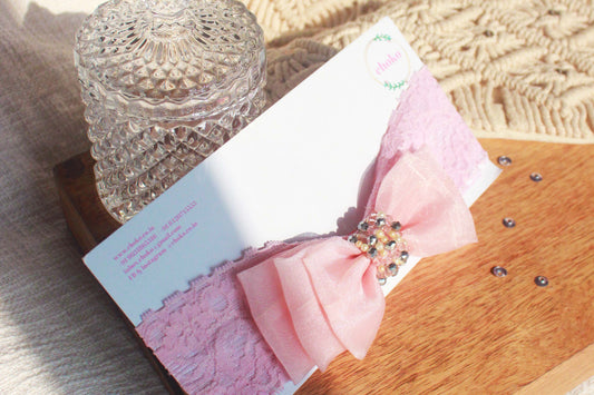 Baby Headband with Adjustable Lace Bow for Babies - Pink Pearls & Crystals