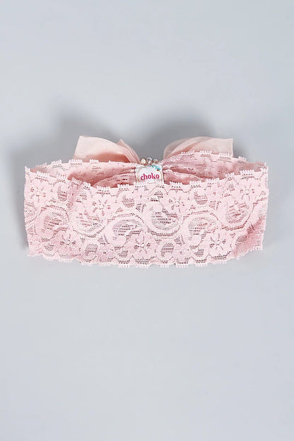 Baby Headband with Adjustable Lace Bow for Babies - Pink Pearls & Crystals - Choko