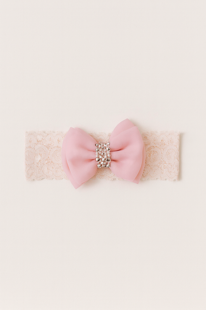 Choko Lady of the Valley Organza & Lace Stretchable Headband for Girls — Peach - Choko