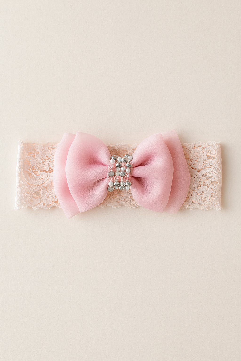 Choko Lady of the Valley Organza & Lace Stretchable Headband for Girls — Peach - Choko