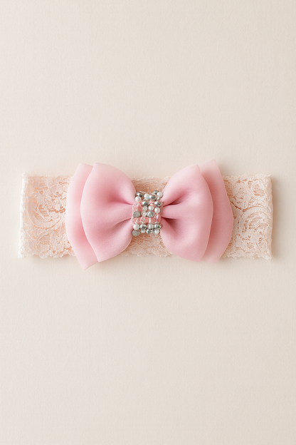 Choko Lady of the Valley Organza & Lace Stretchable Headband for Girls — Peach - Choko