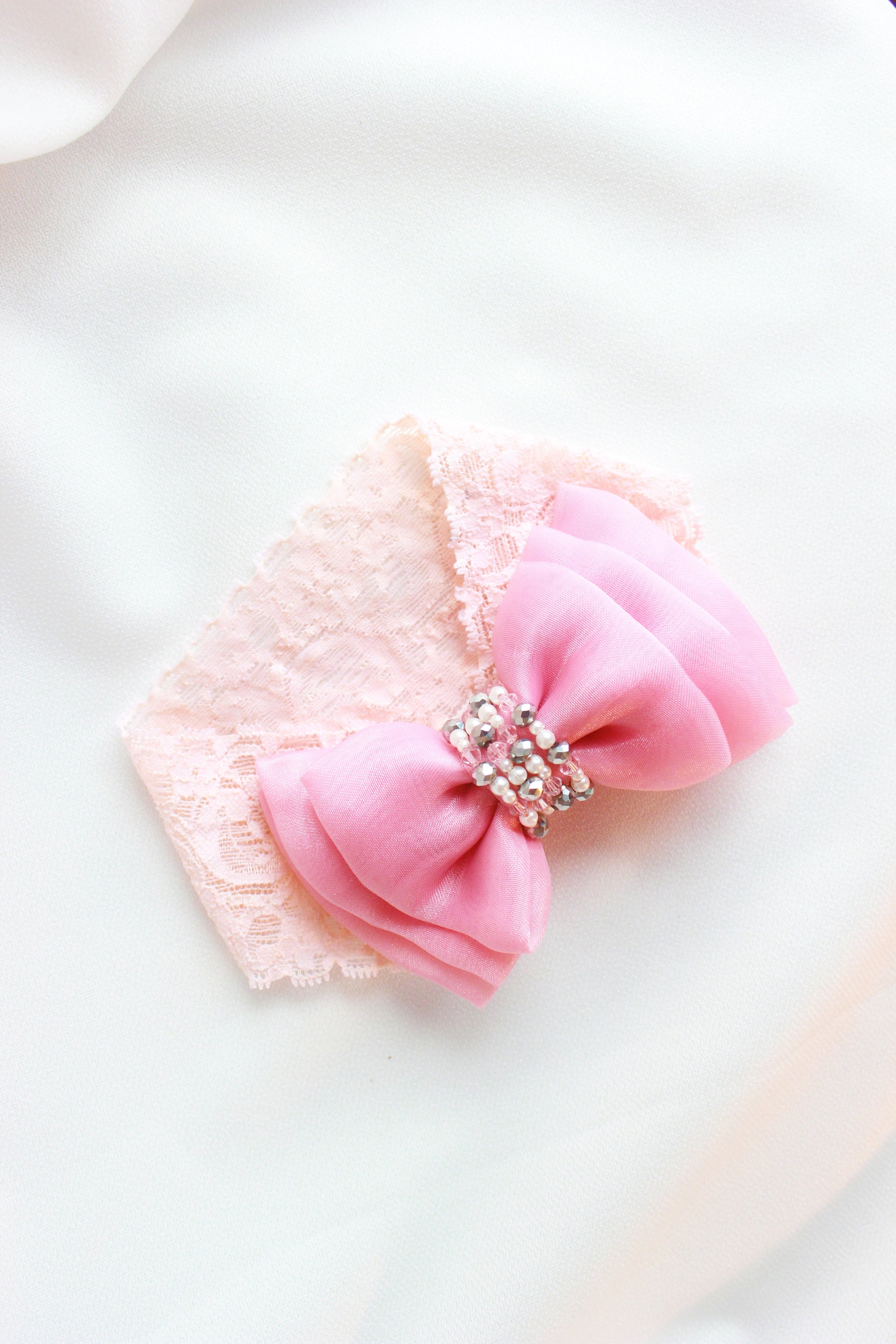 Choko Lady of the Valley Organza & Lace Stretchable Headband for Girls — Peach - Choko