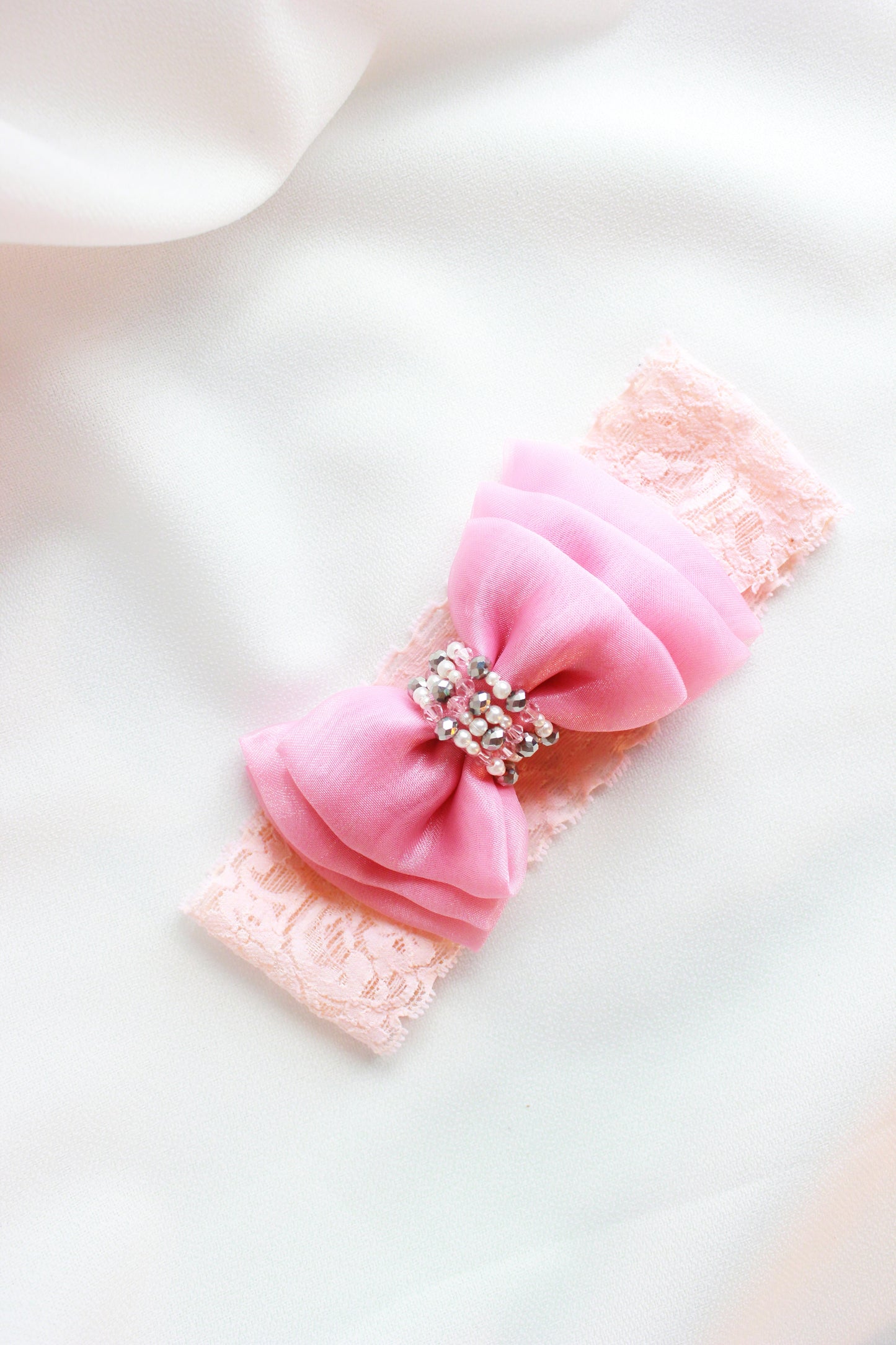 Choko Lady of the Valley Organza & Lace Stretchable Headband for Girls — Peach - Choko