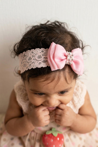 Choko Lady of the Valley Organza & Lace Stretchable Headband for Girls — Peach - Choko