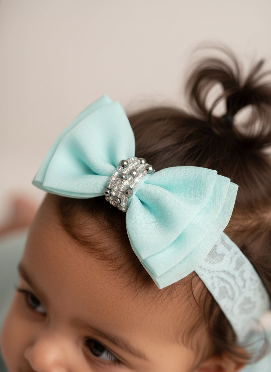 Adjustable Lace Bow Hair Band for Girls & Kids - Baby Blue - Choko